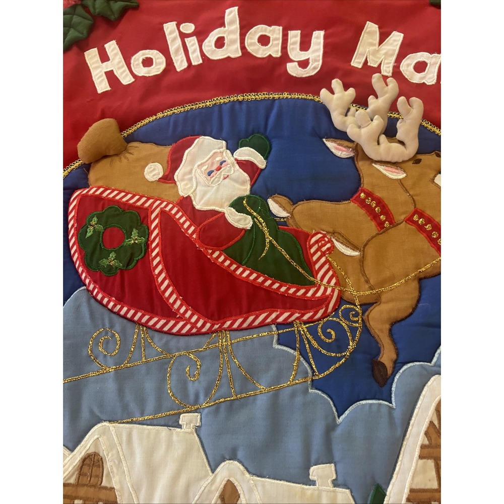Christmas Fabric Wall Hanging Holiday Mail Vintage Santa Sleigh Decoration - Picture 4 of 8